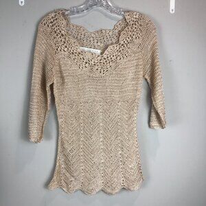 Women's Bette Paige Beige crochet Sweater Size M